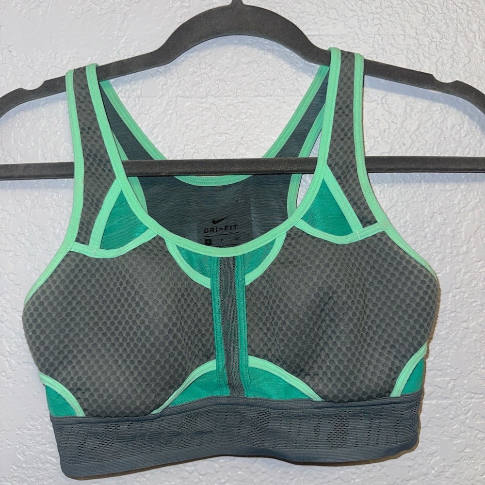 Nike Women's Gray and Teal Sports Bra